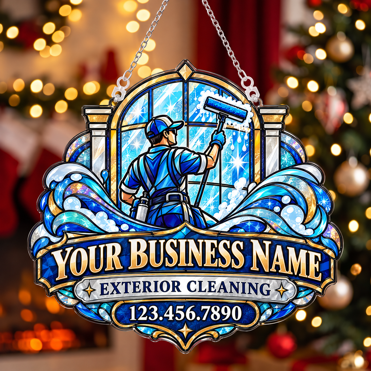 Window Cleaning Pole Worker Badge Suncatcher Ornament