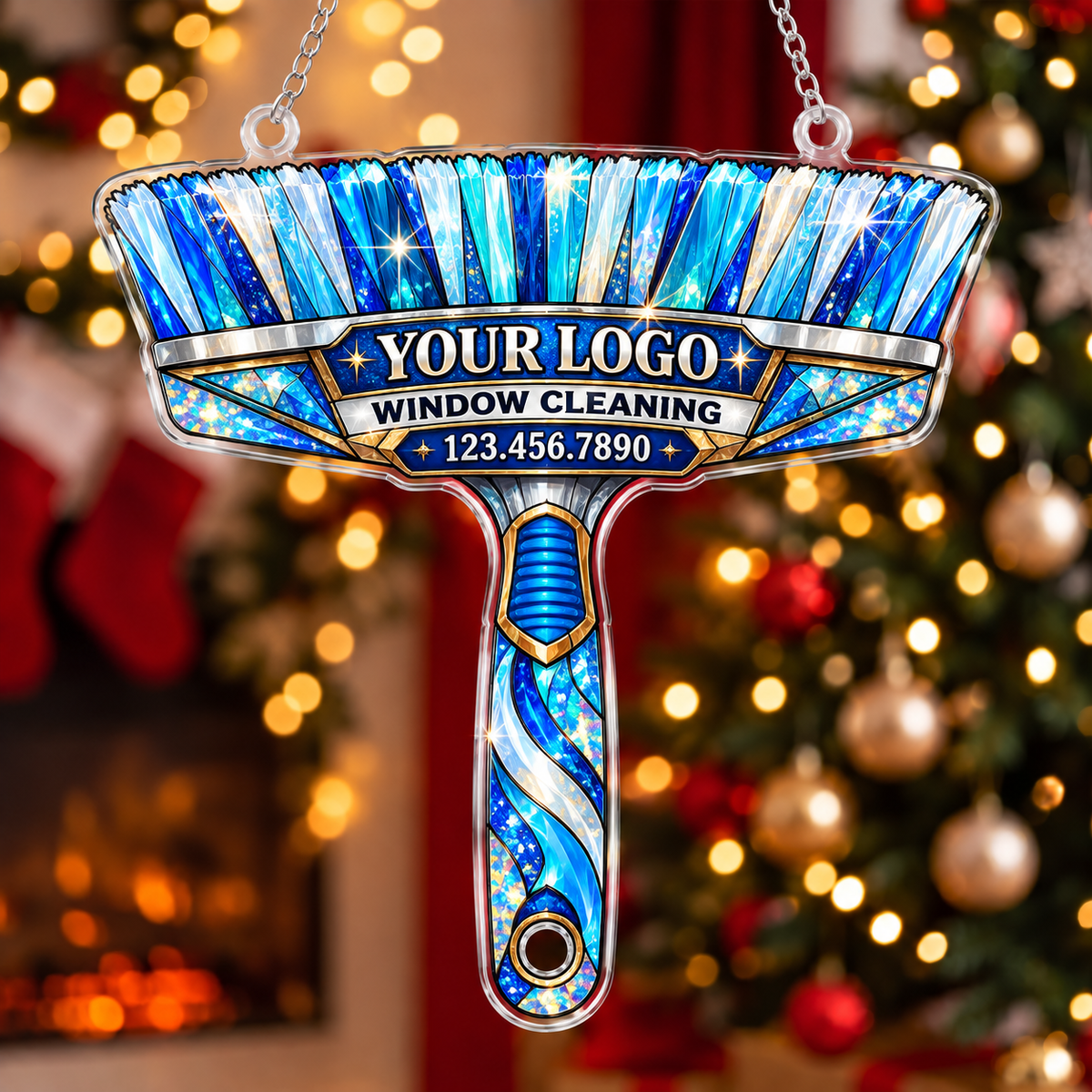 Crystal Blue Window Squeegee Tool Suncatcher Ornament
