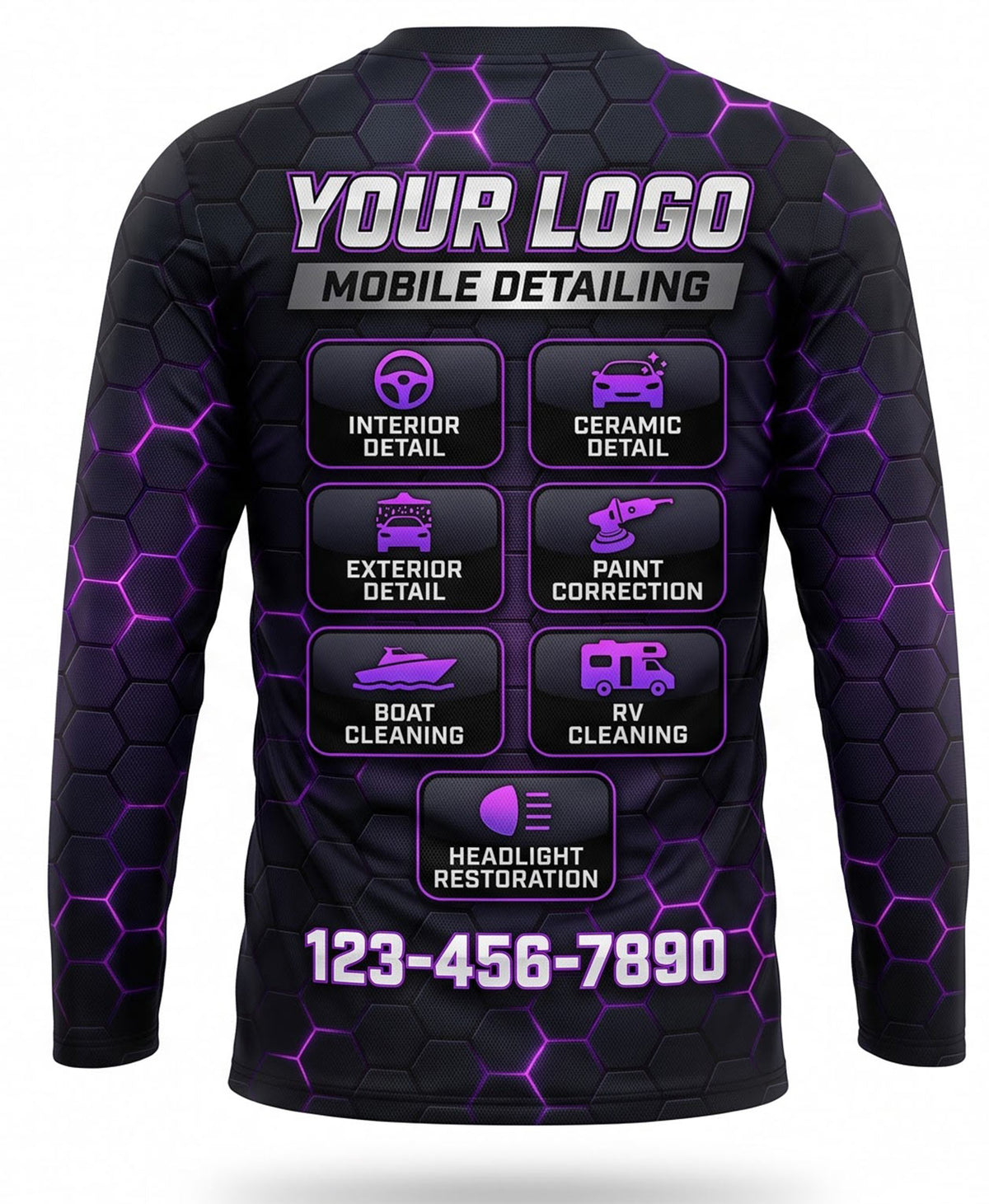 Purple Hex Grid Mobile Detailing Crew Uniform