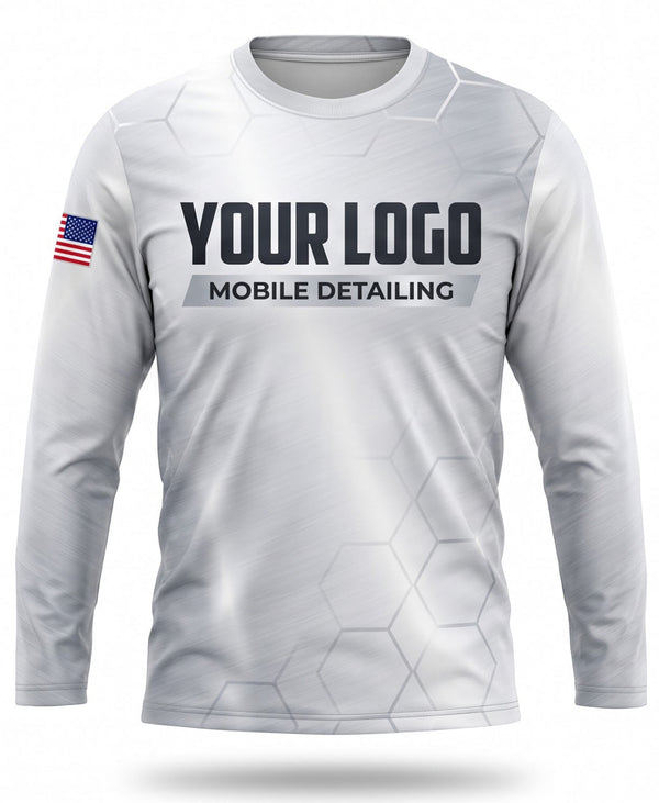 Clean White Geometric Mobile Detailing Crew Uniform