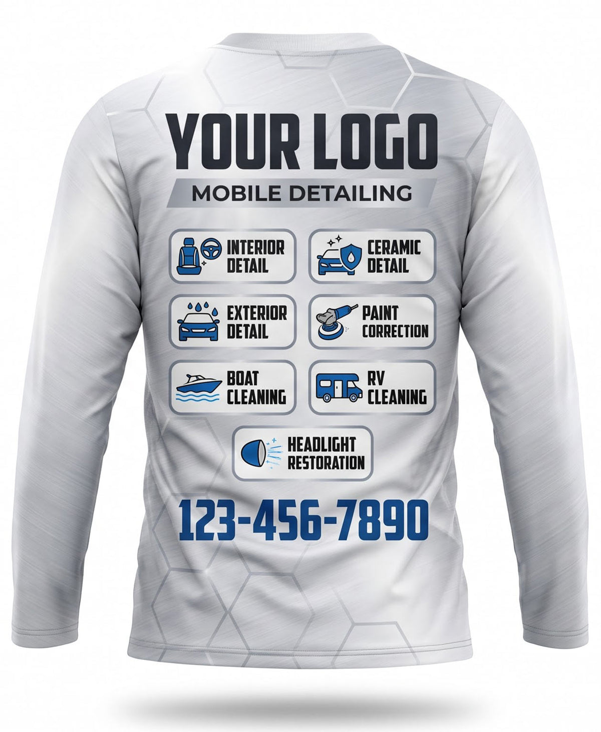 Clean White Geometric Mobile Detailing Crew Uniform