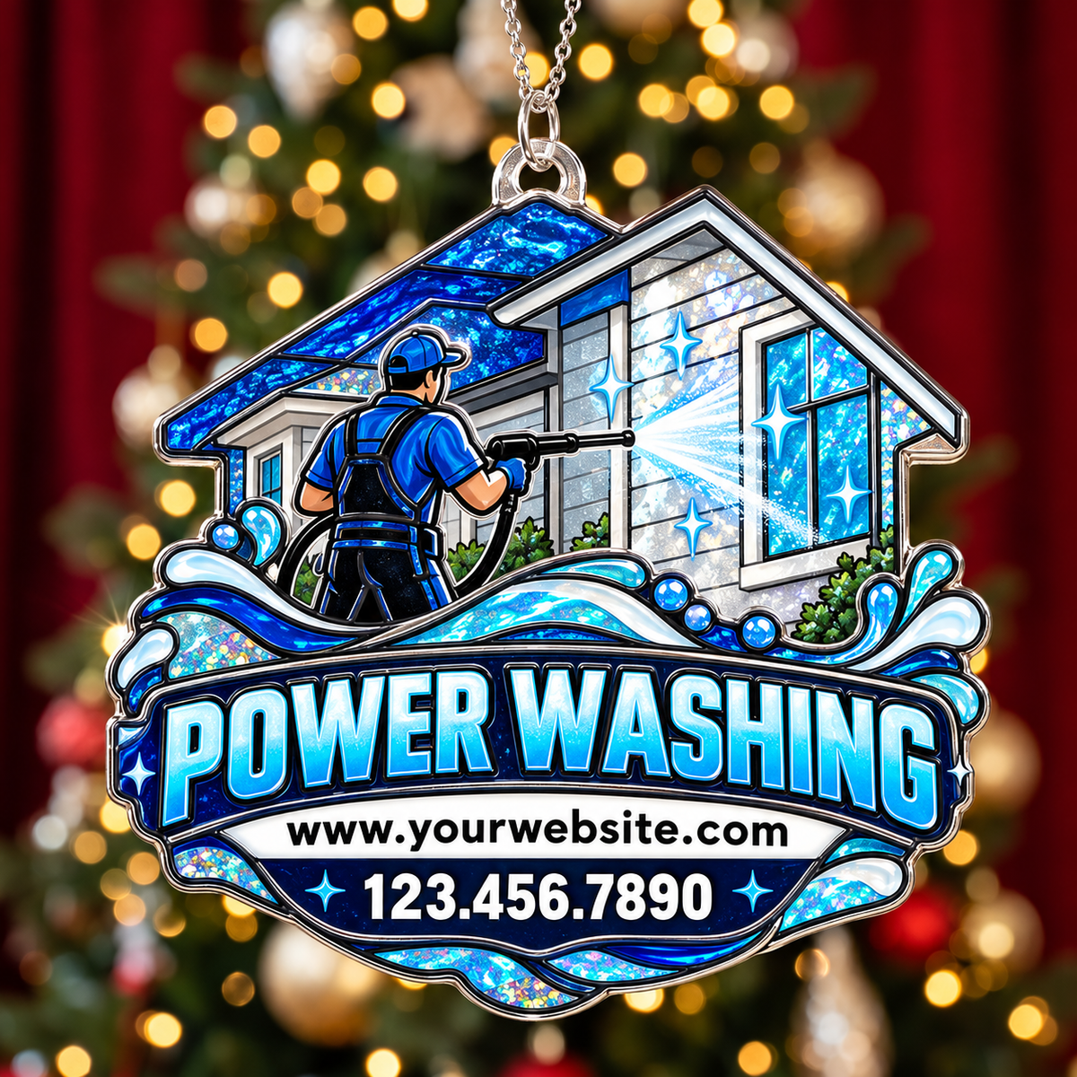 House Power Washing Crest Badge Suncatcher Ornament