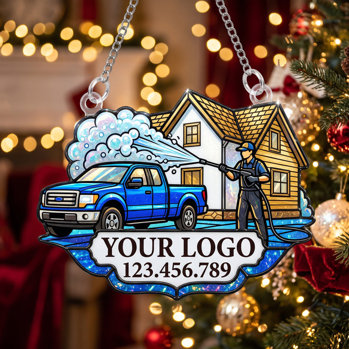House & Truck Exterior Washing Scene Suncatcher Ornament