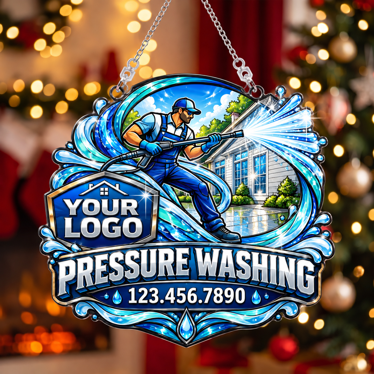 House Pressure Washer Crest Suncatcher Ornament