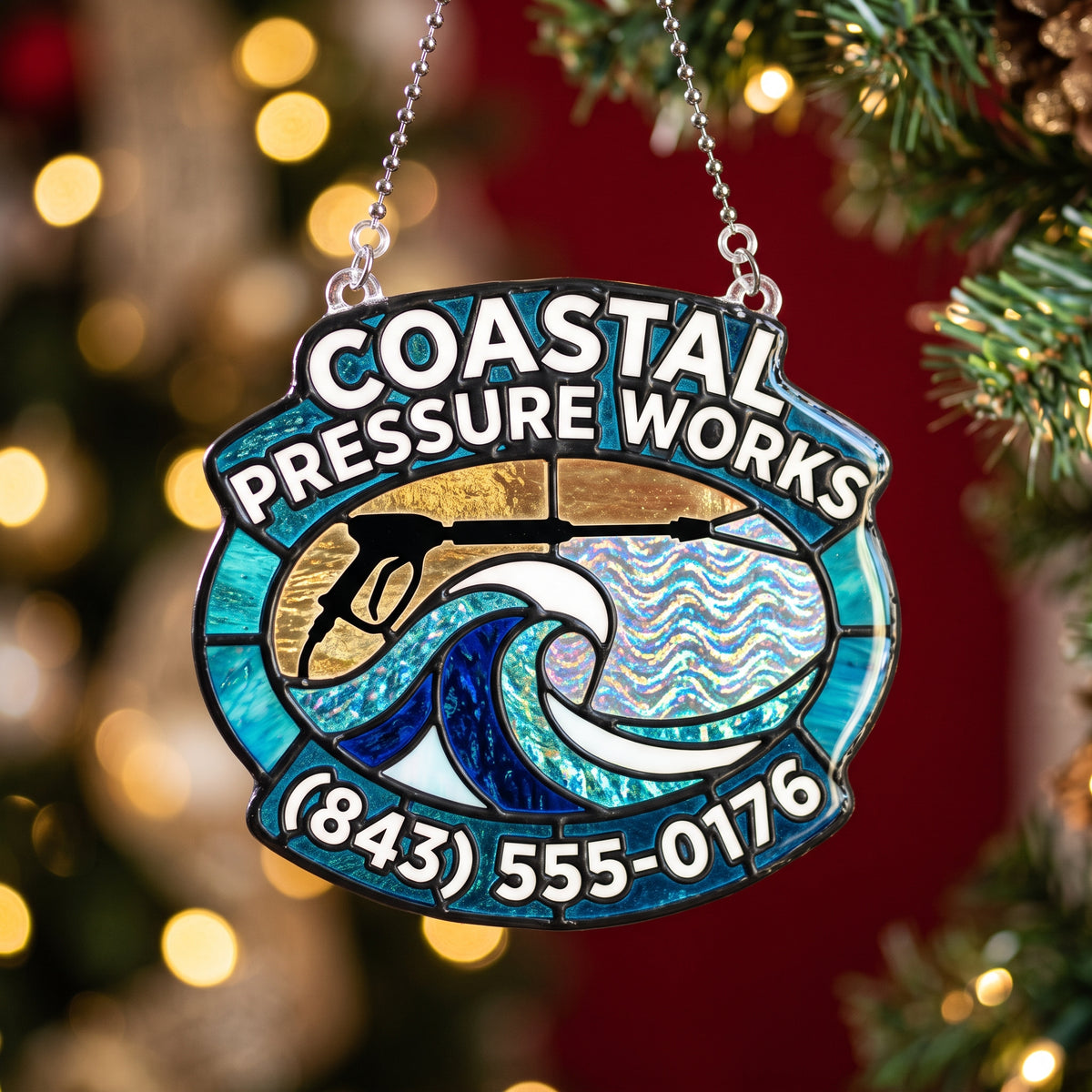 Coastal Wave Badge Pressure Washing Suncatcher Ornament