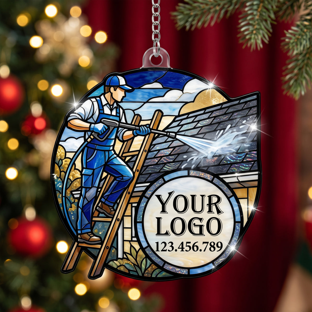 Stained Glass Power Washer Worker Suncatcher Ornament