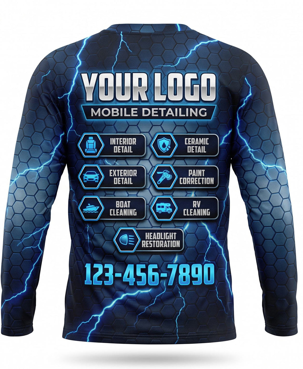 Blue Lightning Hexagon Mobile Detailing Crew Uniform