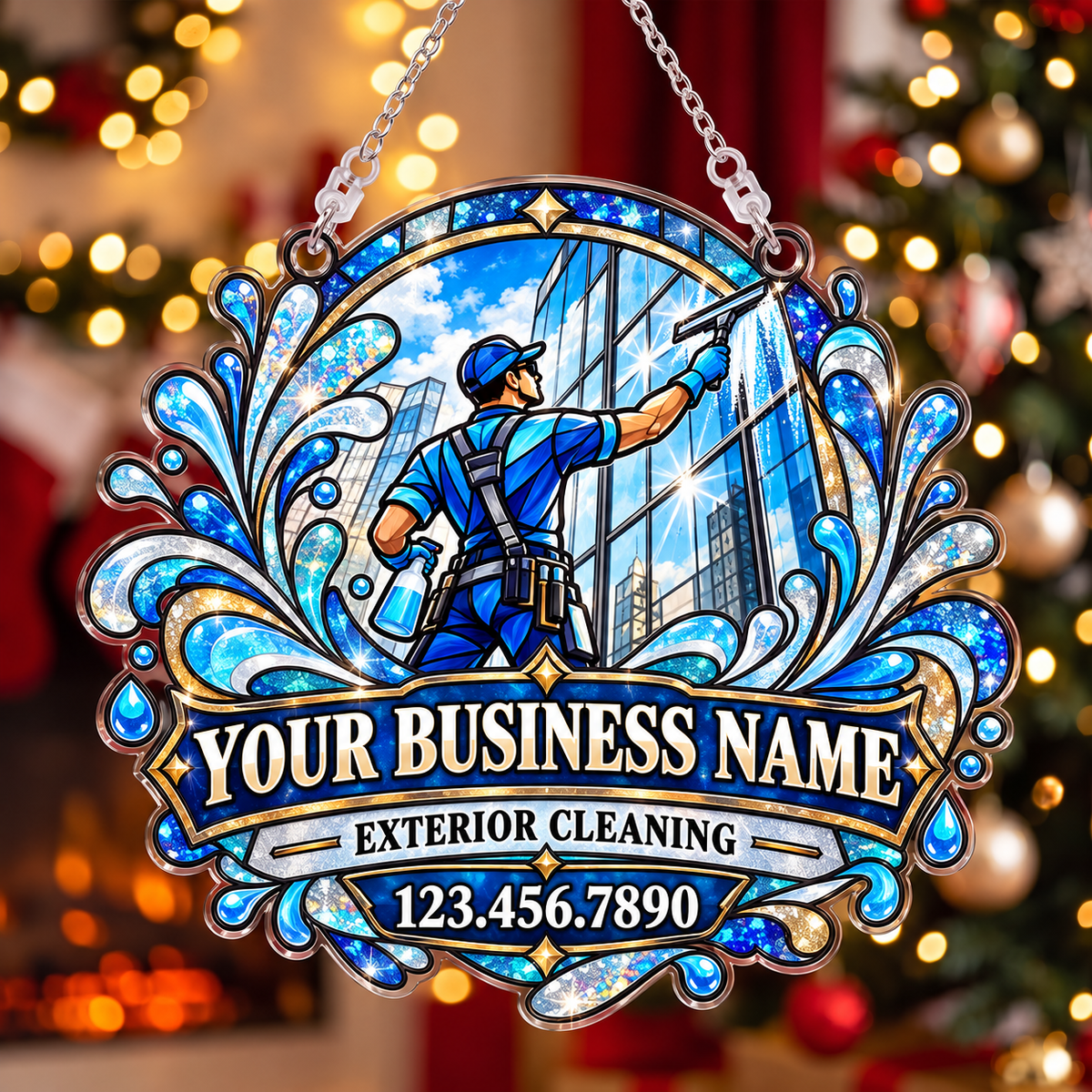 Stained Glass Window Cleaner Badge Suncatcher Ornament