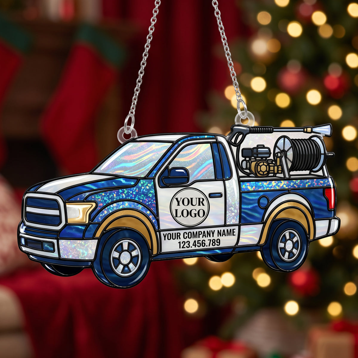 Blue Pressure Washing Truck Suncatcher Ornament