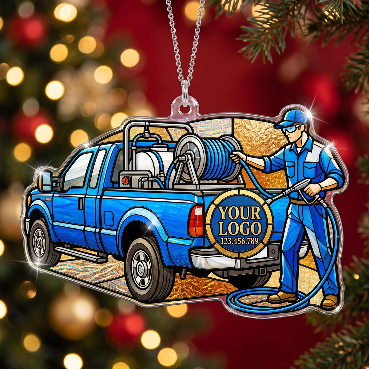 Service Worker & Rig Truck Suncatcher Ornament
