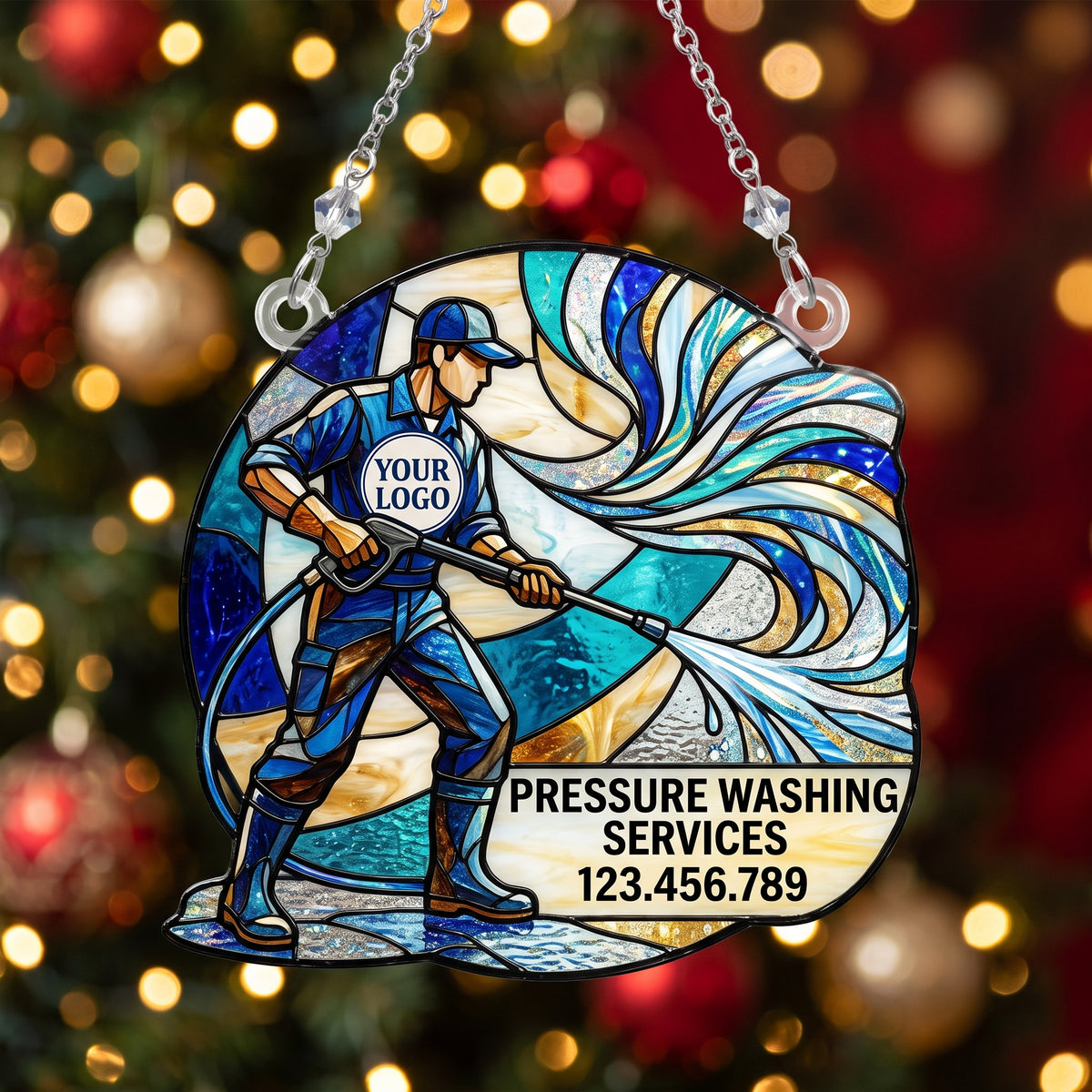 Ocean Wave Power Washing Worker Suncatcher Ornament