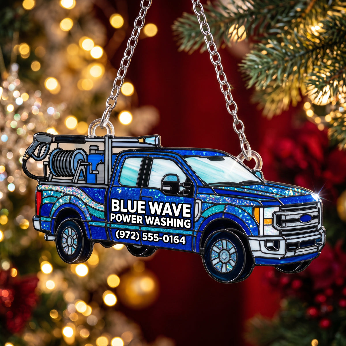 Blue Wave Power Washing Truck Suncatcher Ornament