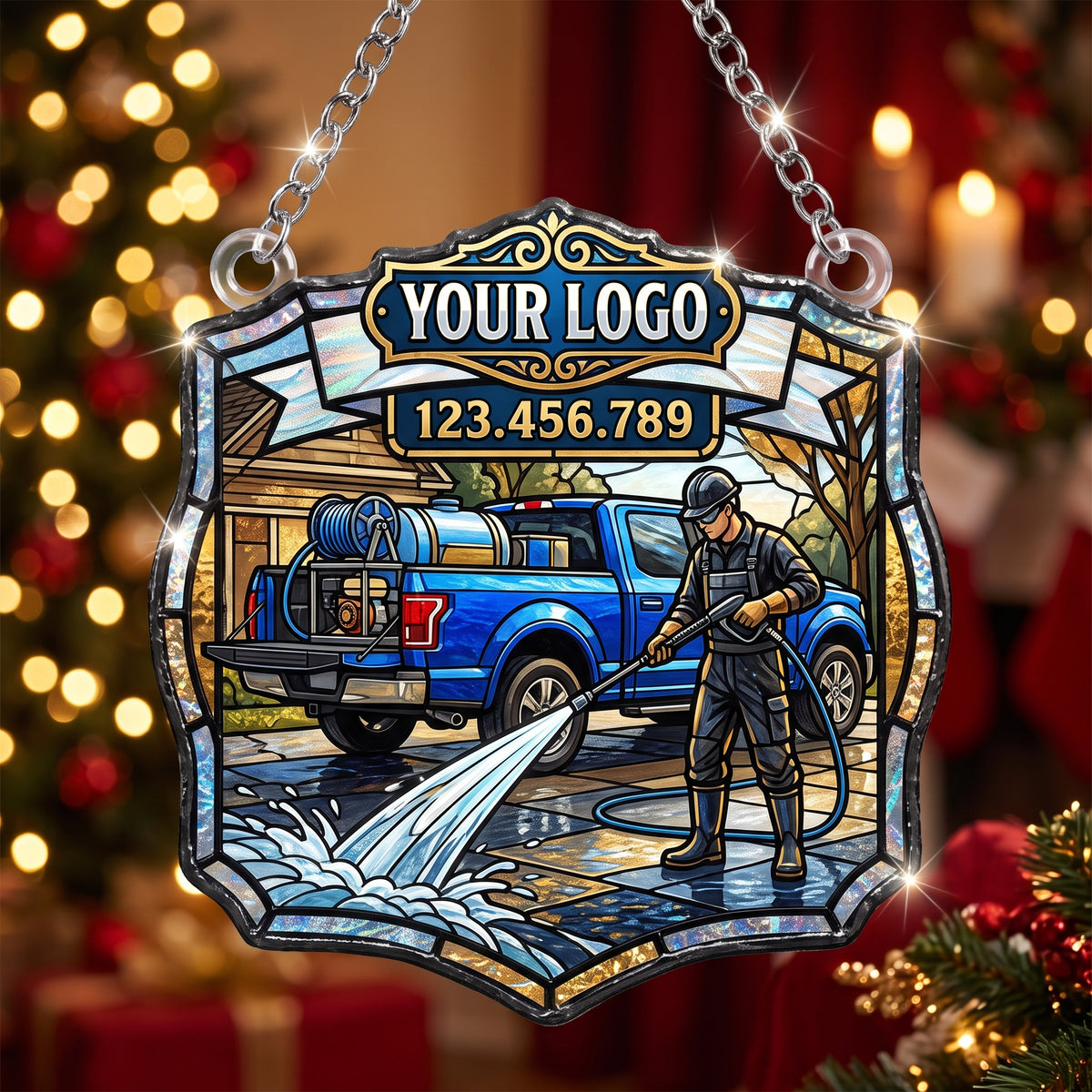 Shield Badge Pressure Washer Truck Suncatcher Ornament