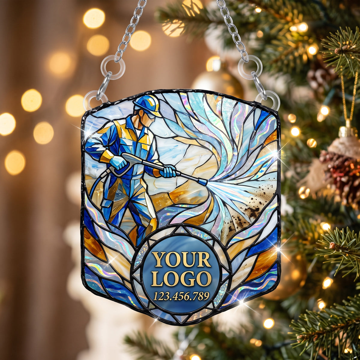 Crest Stained Glass Power Washer Suncatcher Ornament