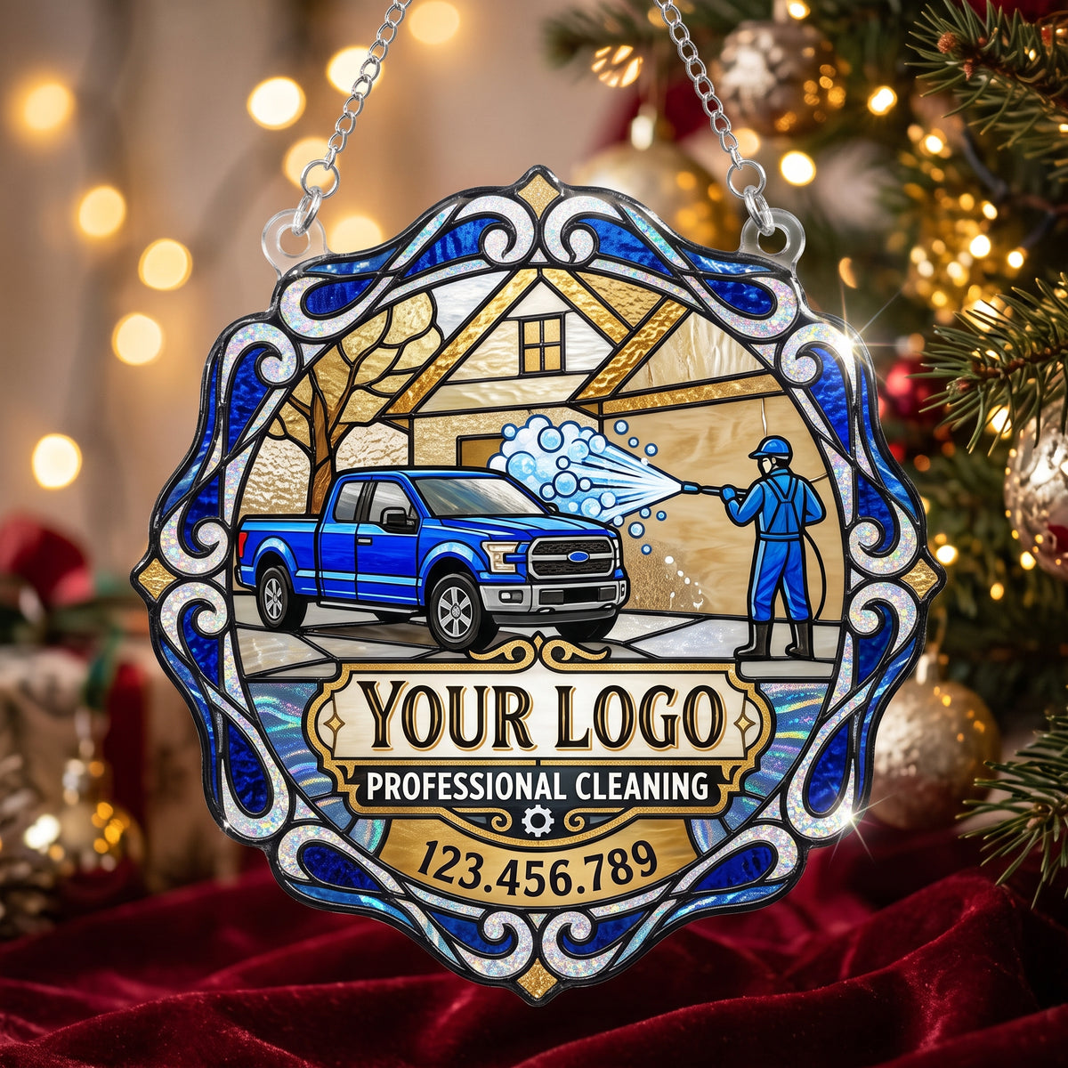 Floral Frame House & Truck Washing Suncatcher Ornament