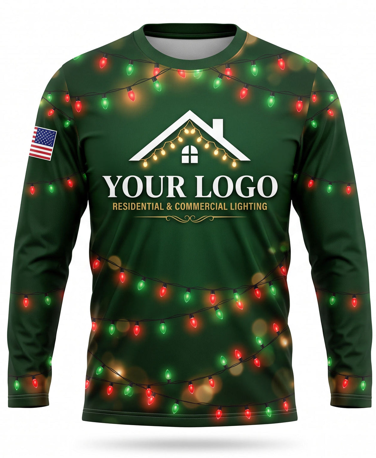 Deep Green Bulbs Pattern Christmas Light Crew Uniform