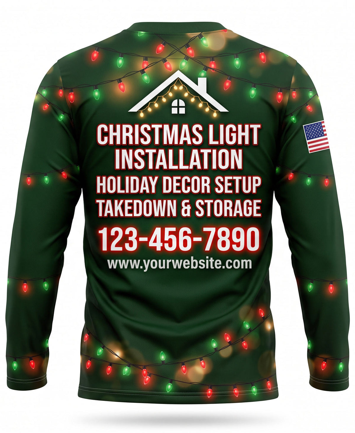 Deep Green Bulbs Pattern Christmas Light Crew Uniform