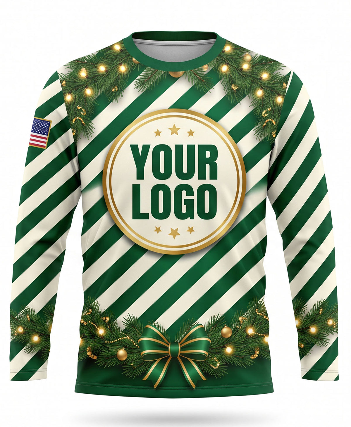 Festive Stripe Green Ribbon Christmas Light Crew Uniform