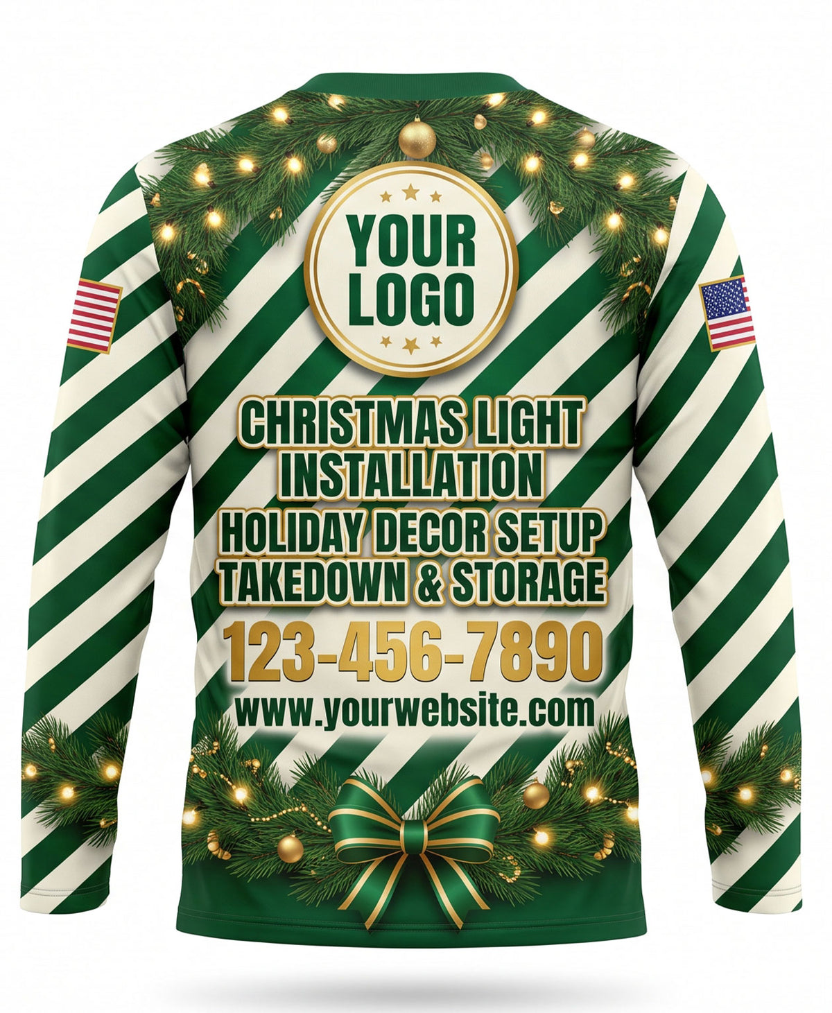 Festive Stripe Green Ribbon Christmas Light Crew Uniform