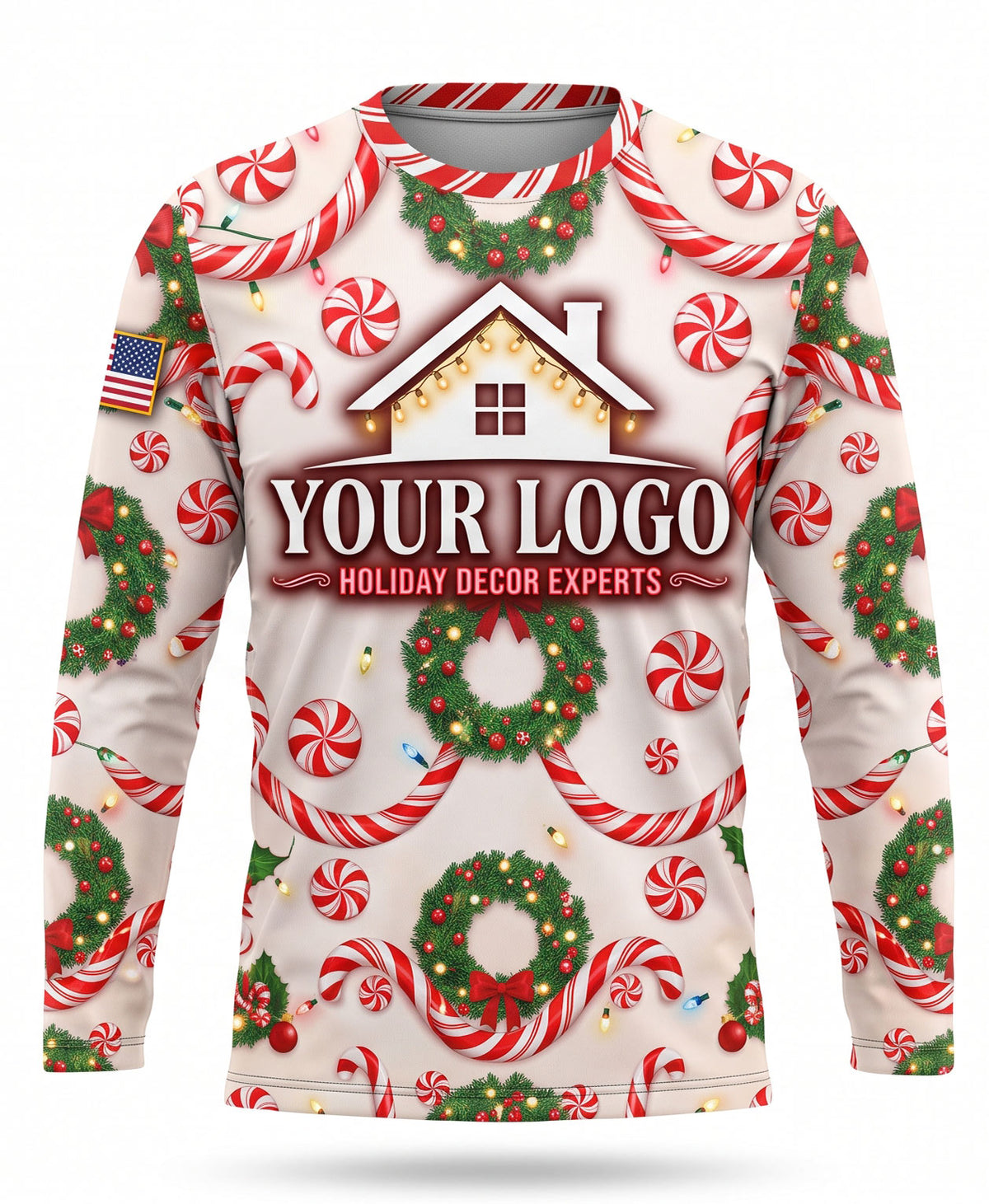 Peppermint Swirl Wreath Christmas Light Crew Uniform