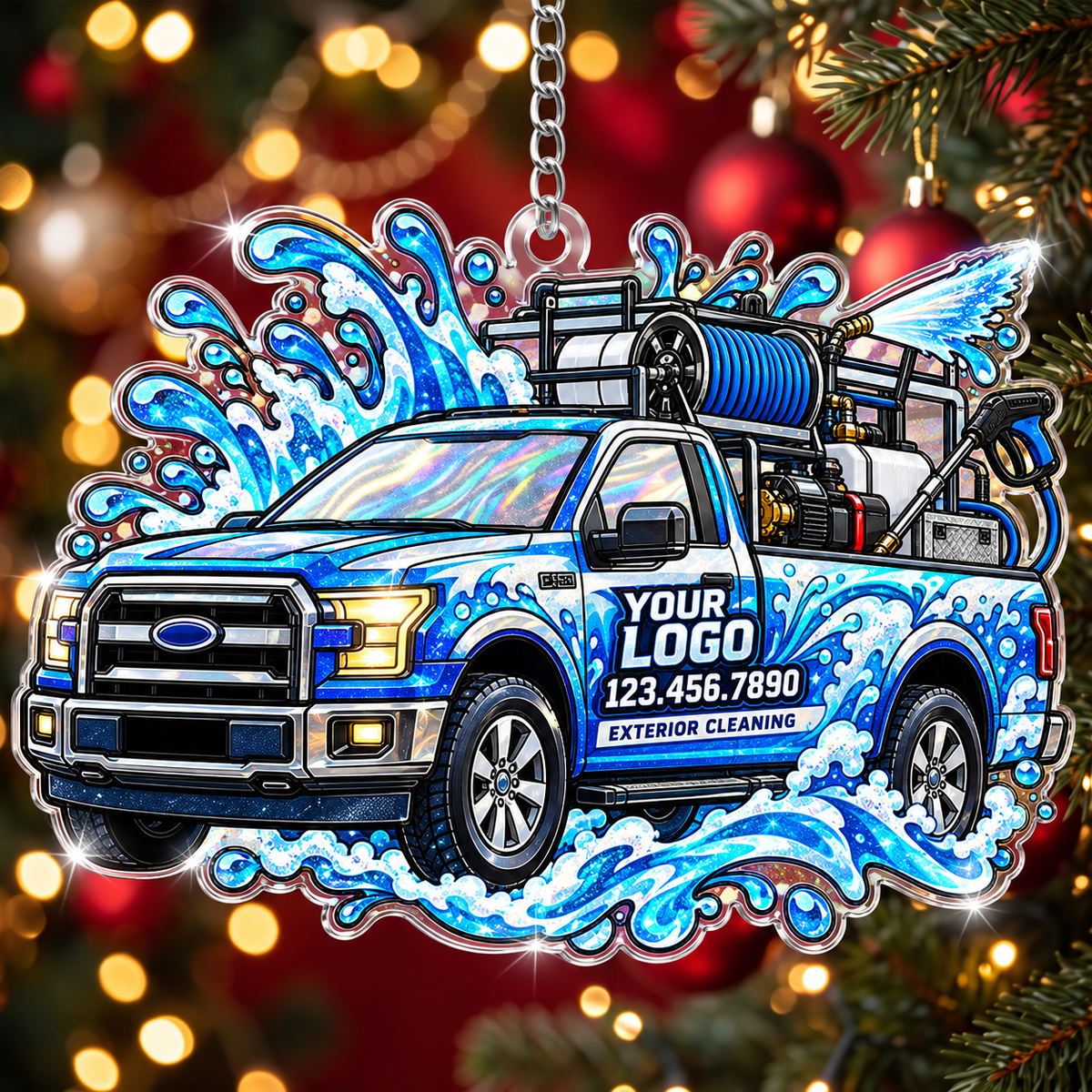 Blue Pressure Washer Rig Truck Suncatcher Ornament