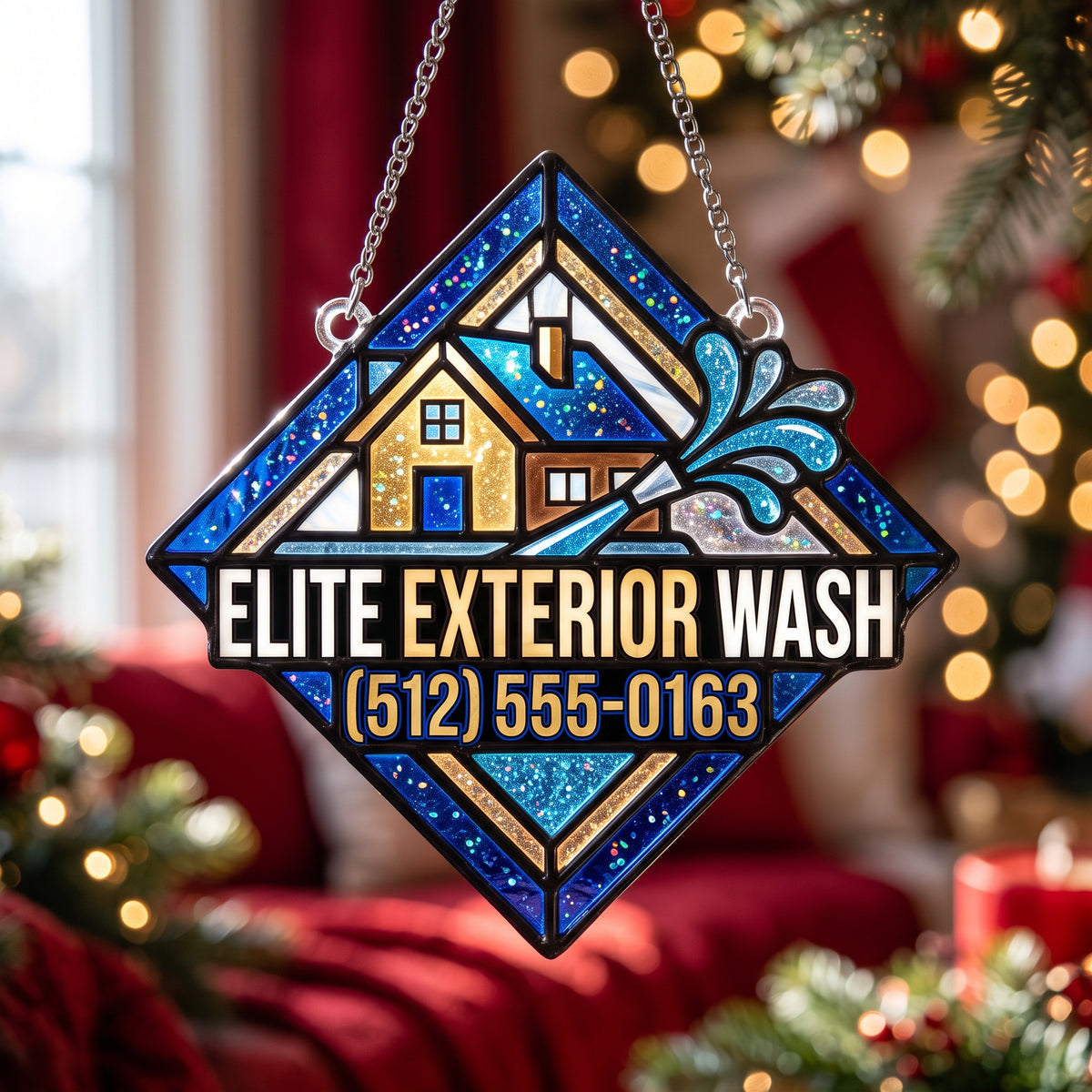 Diamond Badge Exterior Wash Suncatcher Ornament