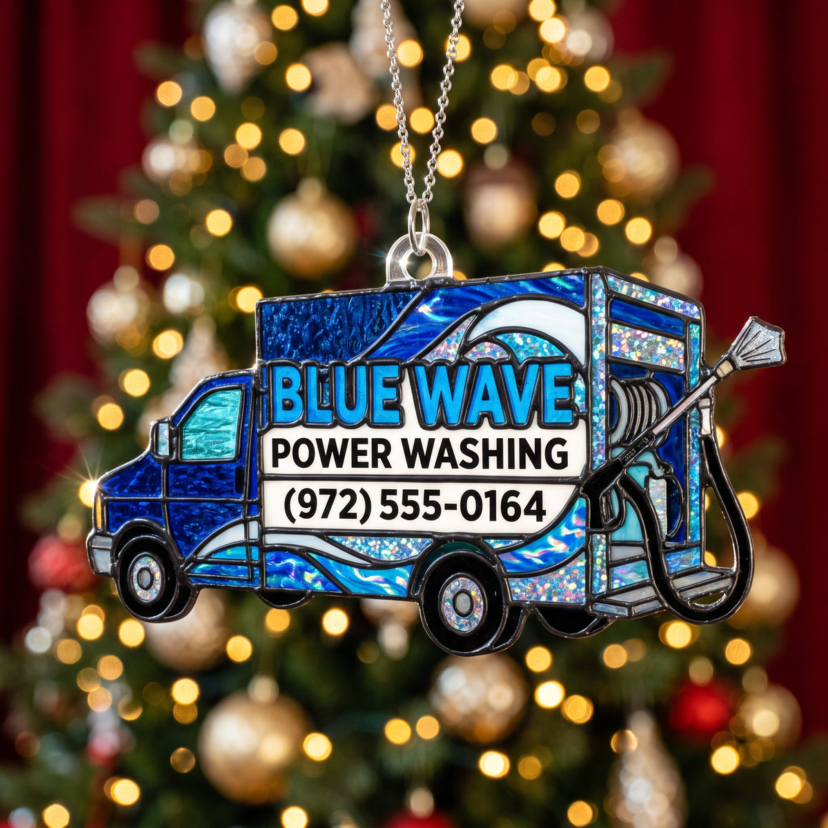 Blue Wave Power Washing Box Truck Suncatcher Ornament