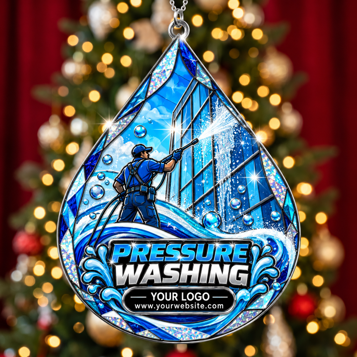 Water Teardrop Pressure Washing Scene Suncatcher Ornament
