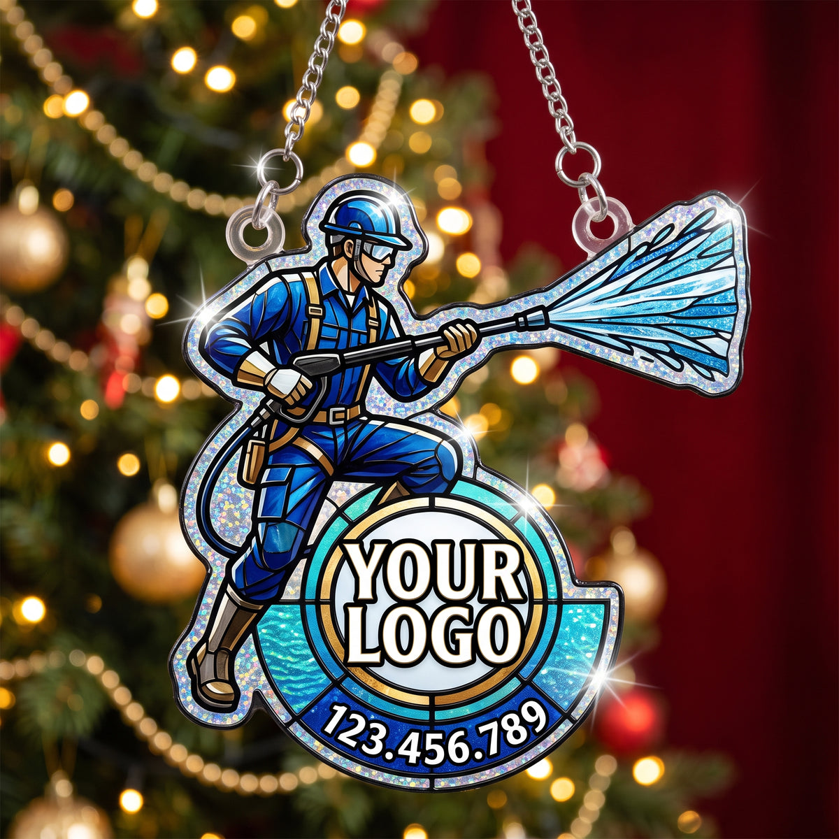 Power Washer Worker Character Suncatcher Ornament