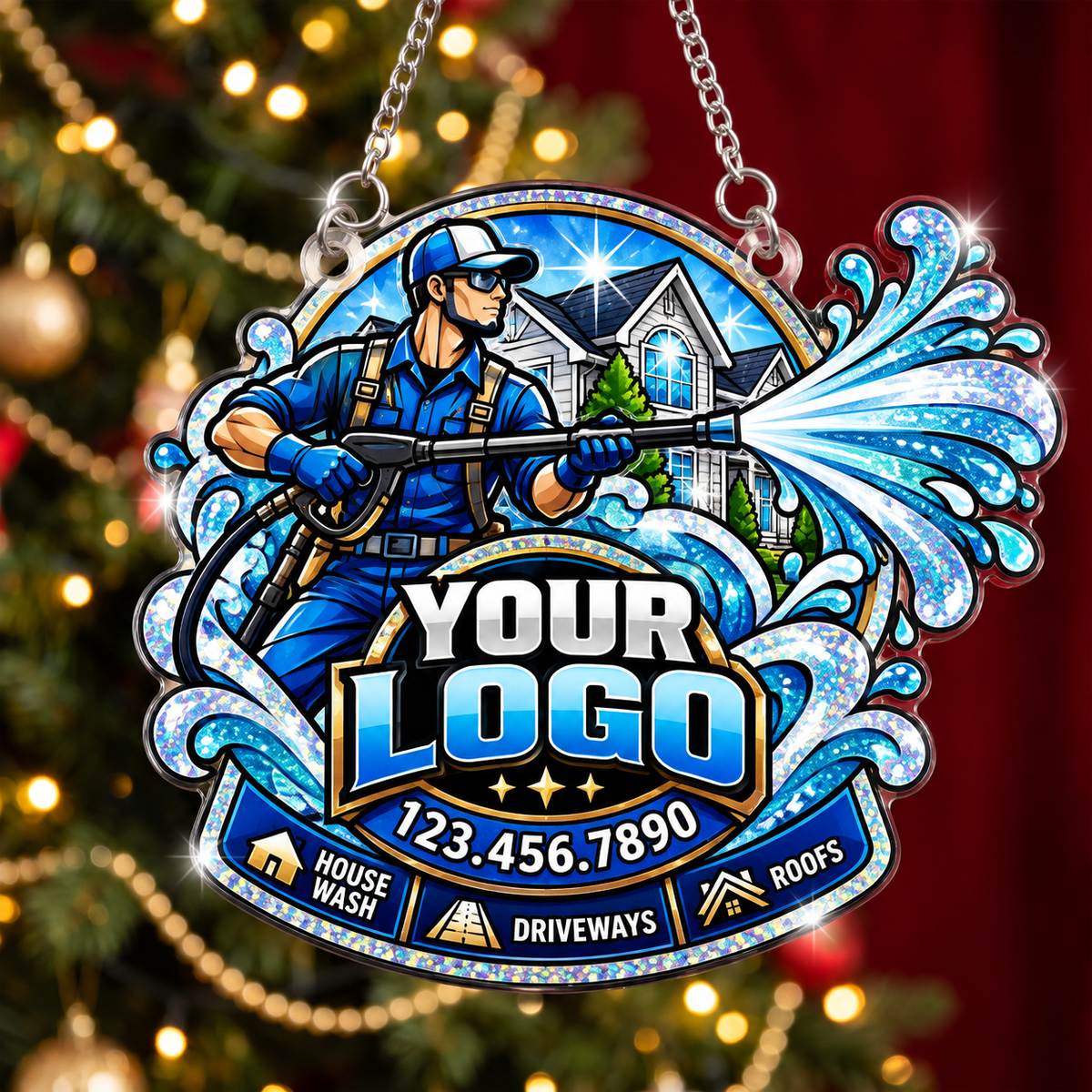 Active Power Washer Worker Character Suncatcher Ornament