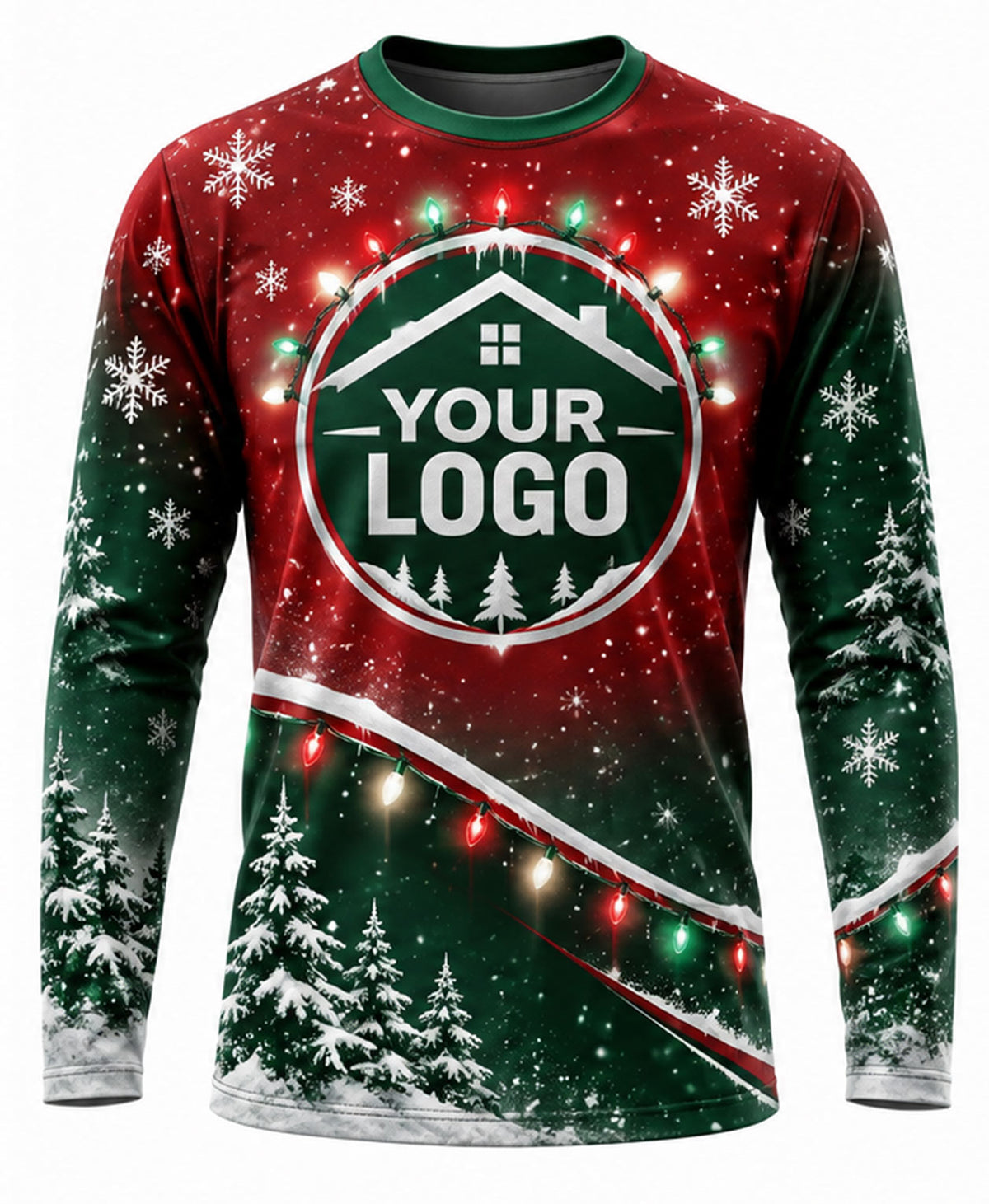 Red Snowy Forest Light Swirl Christmas Light Crew Uniform