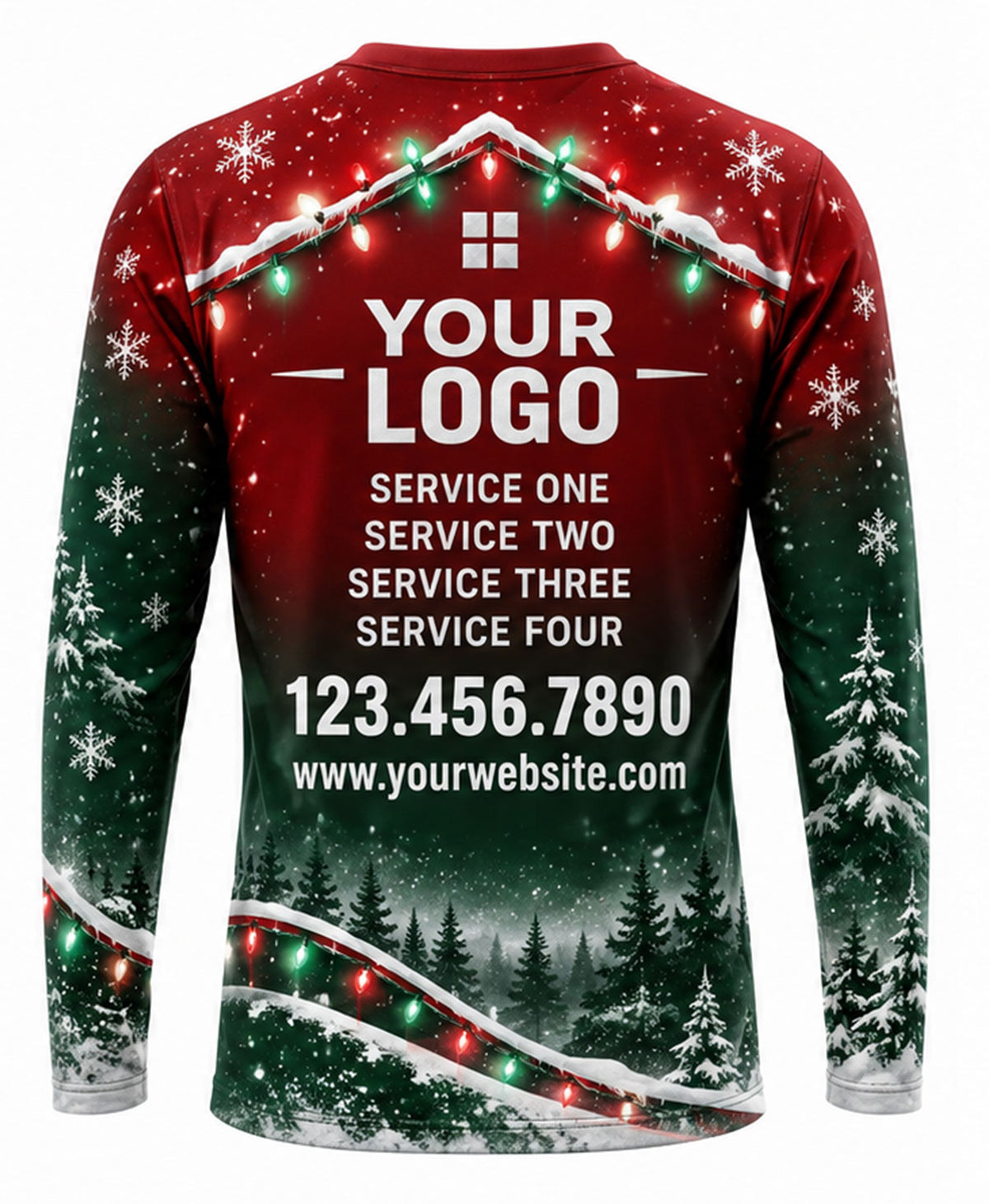Red Snowy Forest Light Swirl Christmas Light Crew Uniform