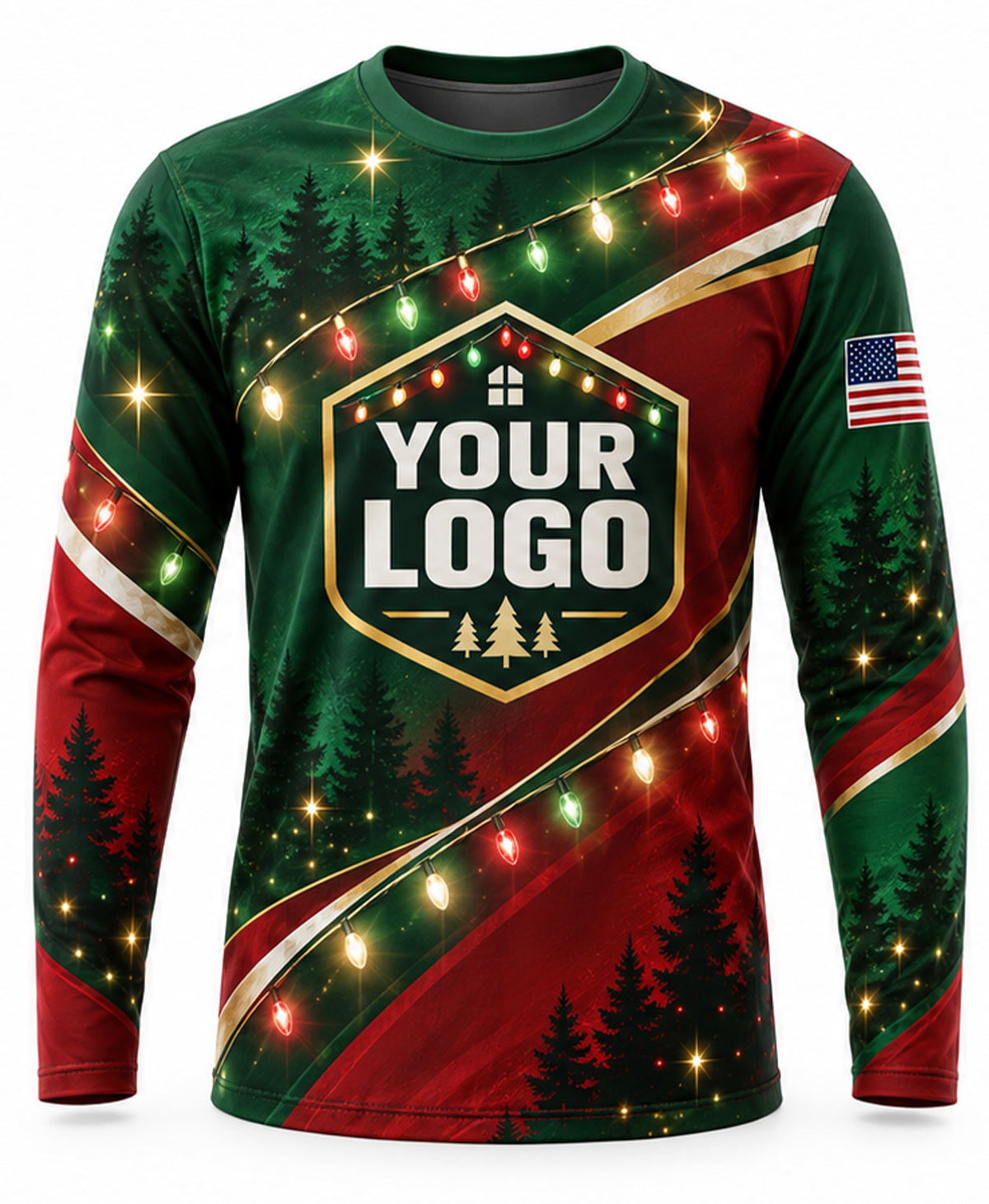 Green Festive Swirl Christmas Light Crew Uniform