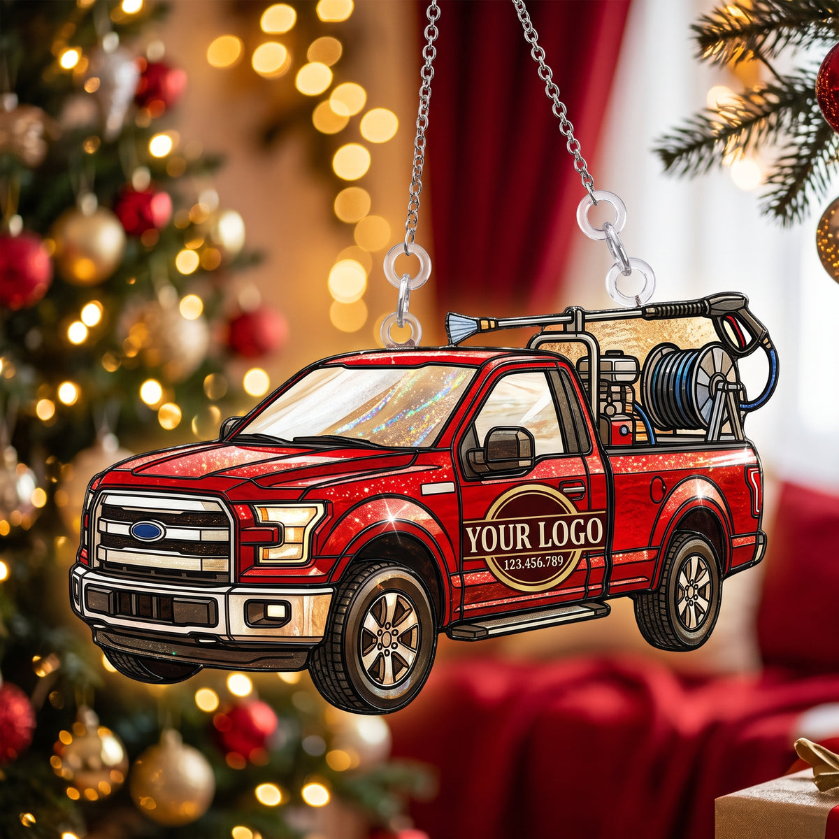 Red Pressure Washing Service Truck Suncatcher Ornament