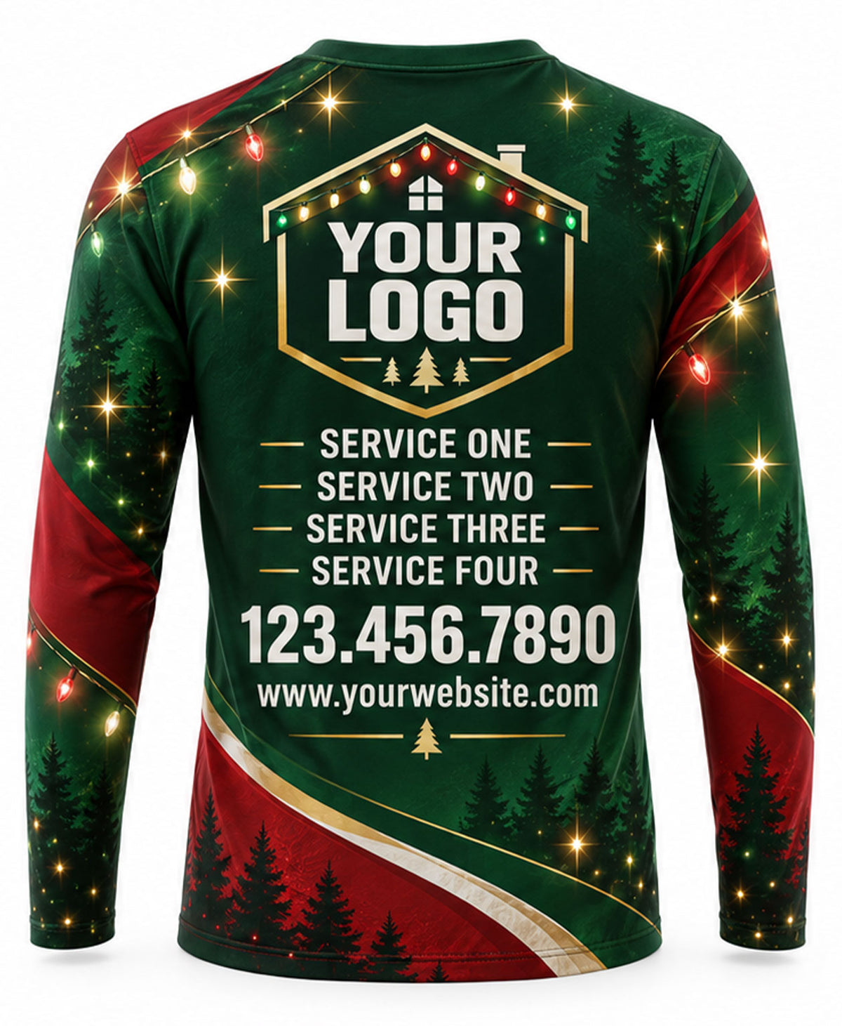 Green Festive Swirl Christmas Light Crew Uniform