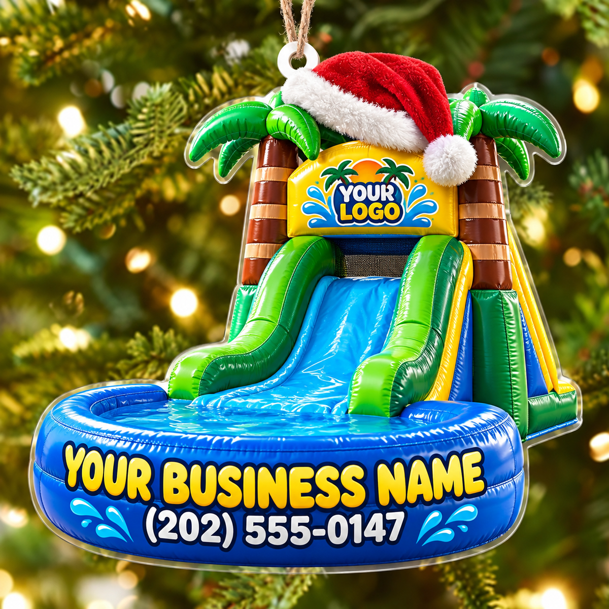 Santa Hat Palm Slide Pool Bounce House Acrylic Ornament