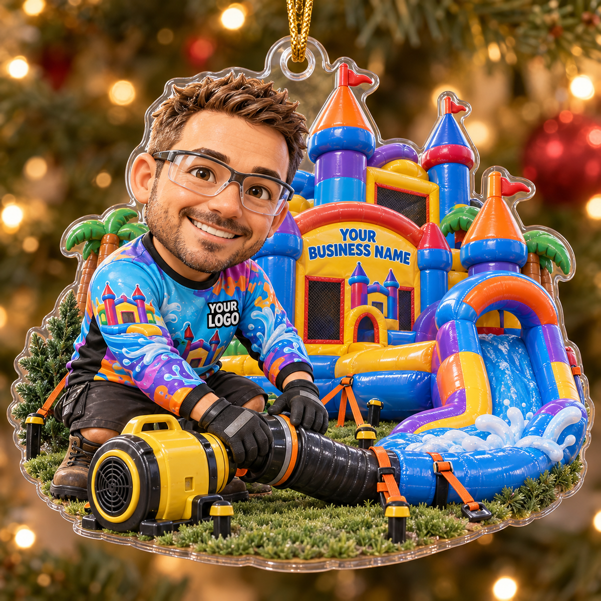 Technician Yellow Blower Castle Combo Bounce House Acrylic Ornament