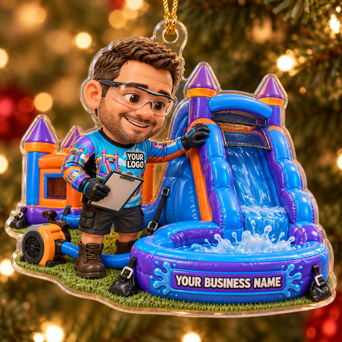Technician Clipboard Blue Water Slide Bounce House Acrylic Ornament