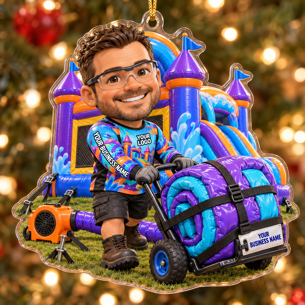Purple Castle Technician Blower Roll Caricature Bounce House Acrylic Ornament