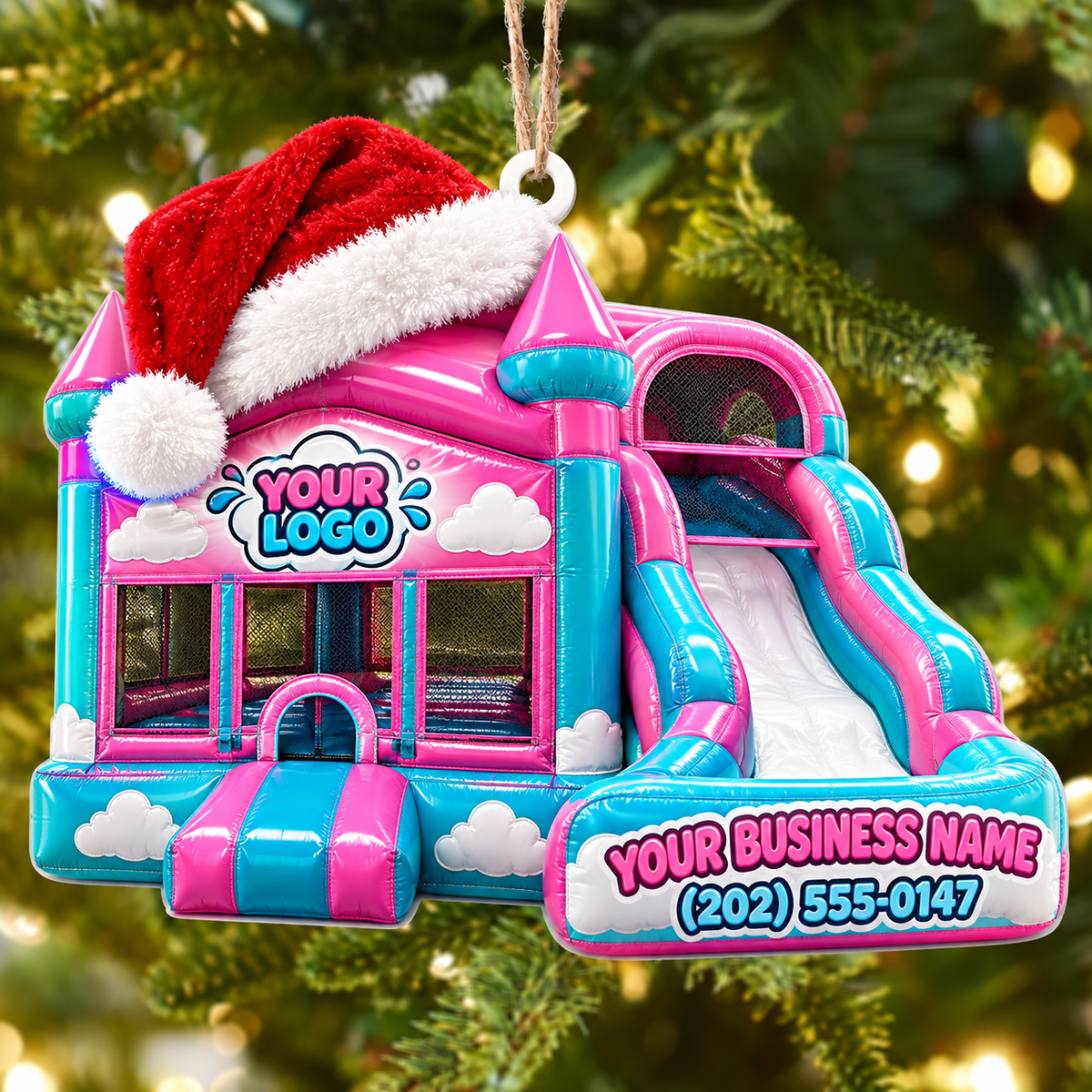 Santa Hat Pink Castle Slide Combo Bounce House Acrylic Ornament