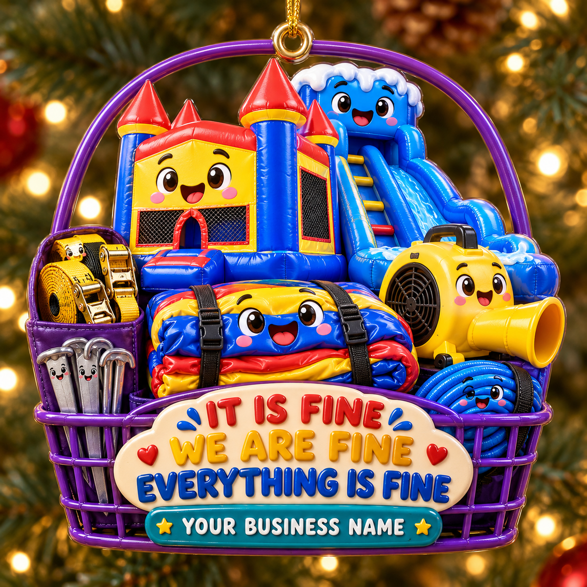 Purple Basket It Is Fine Castle Gear Bounce House Acrylic Ornament