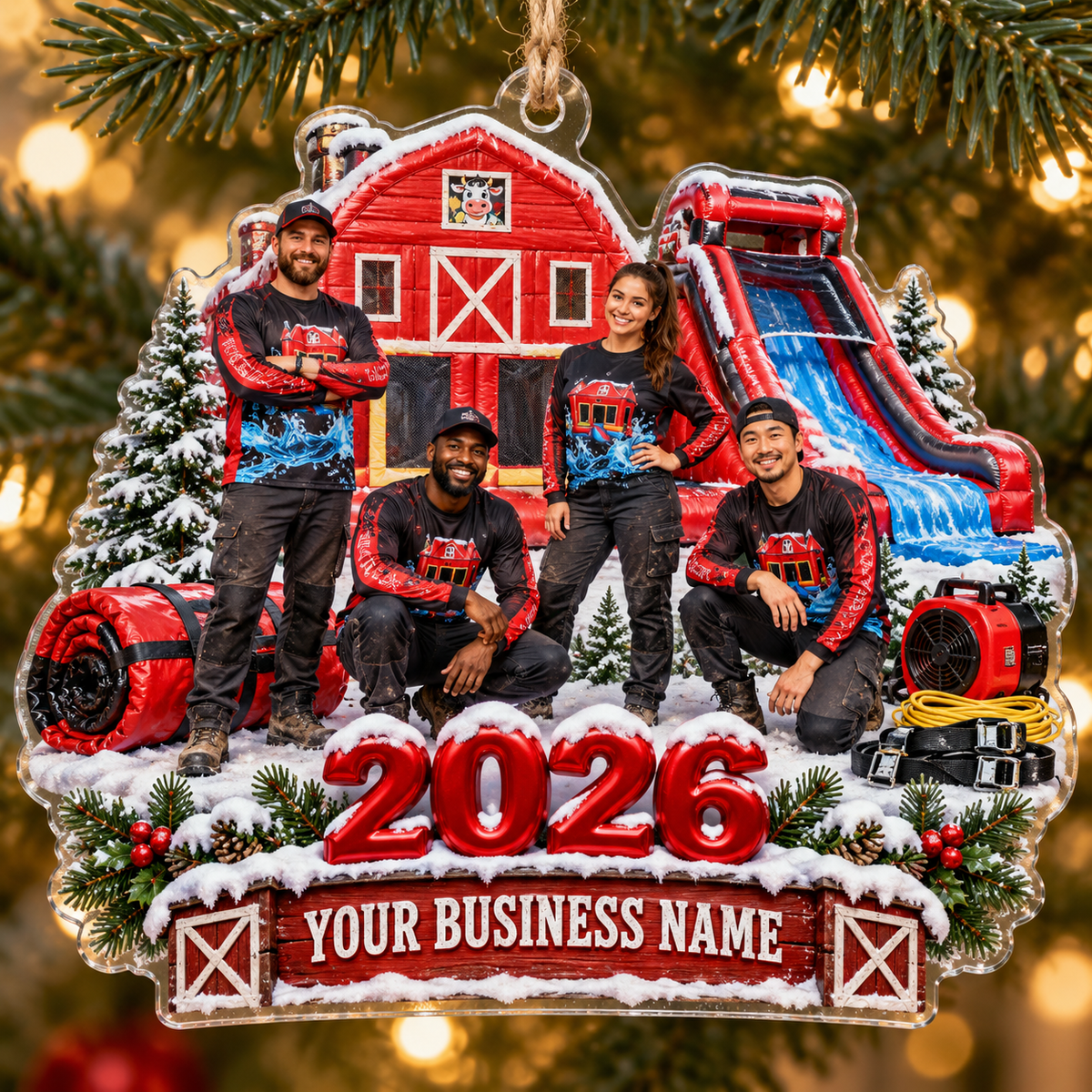 Red Barn 2026 Crew Water Slide Bounce House Acrylic Ornament