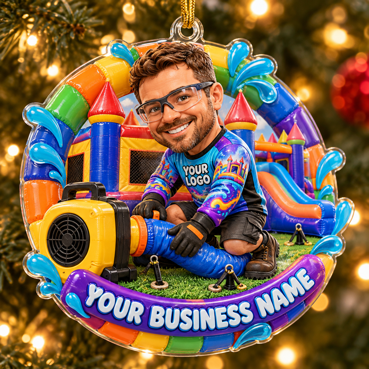 Rainbow Ring Technician Blower Castle Bounce House Acrylic Ornament