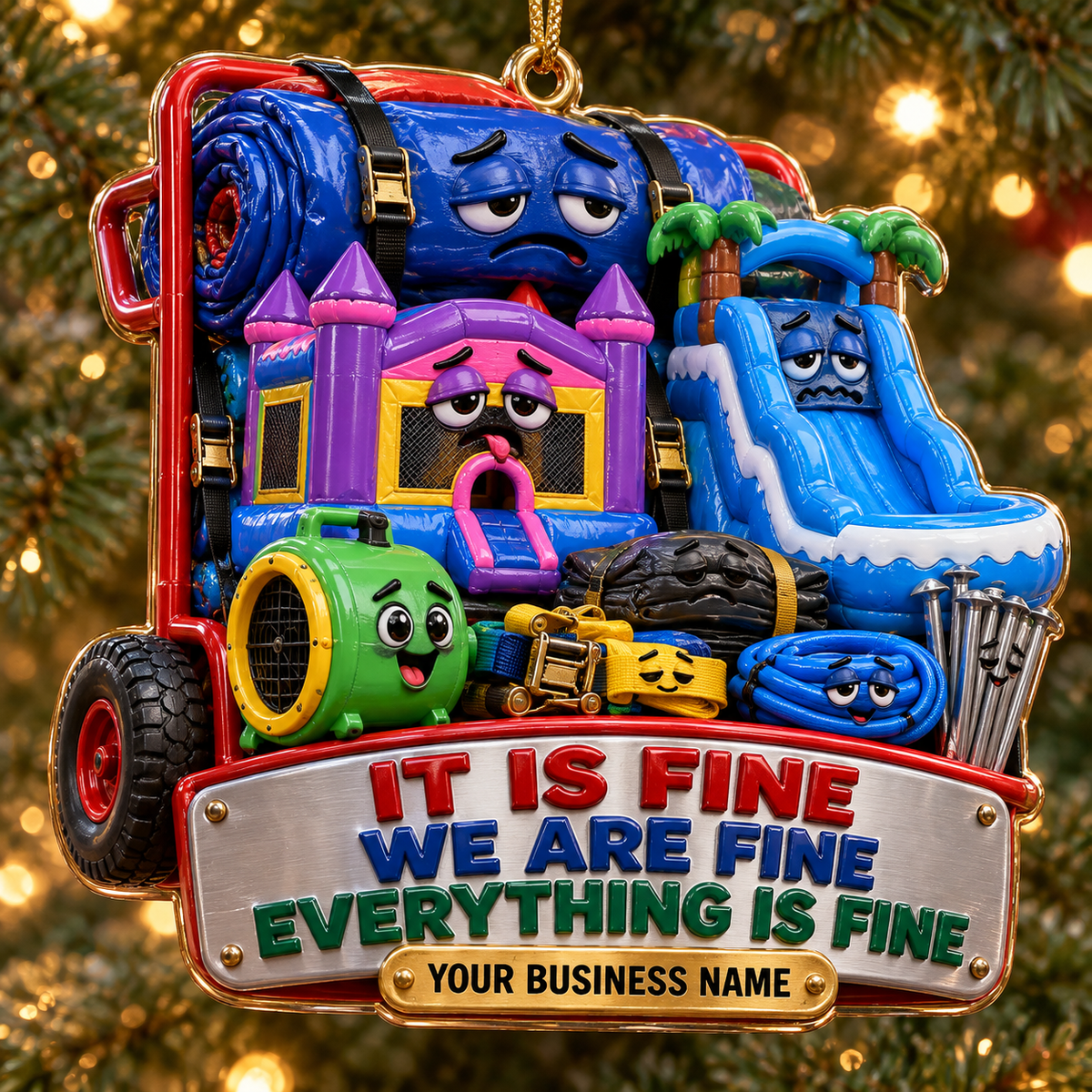 Red Wagon It Is Fine Castle Equipment Bounce House Acrylic Ornament