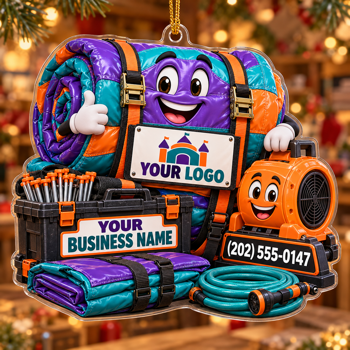 Purple Roll Mascot Orange Blower Toolbox Bounce House Acrylic Ornament