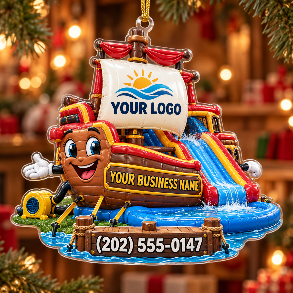 Pirate Ship Water Slide Pool Bounce House Acrylic Ornament