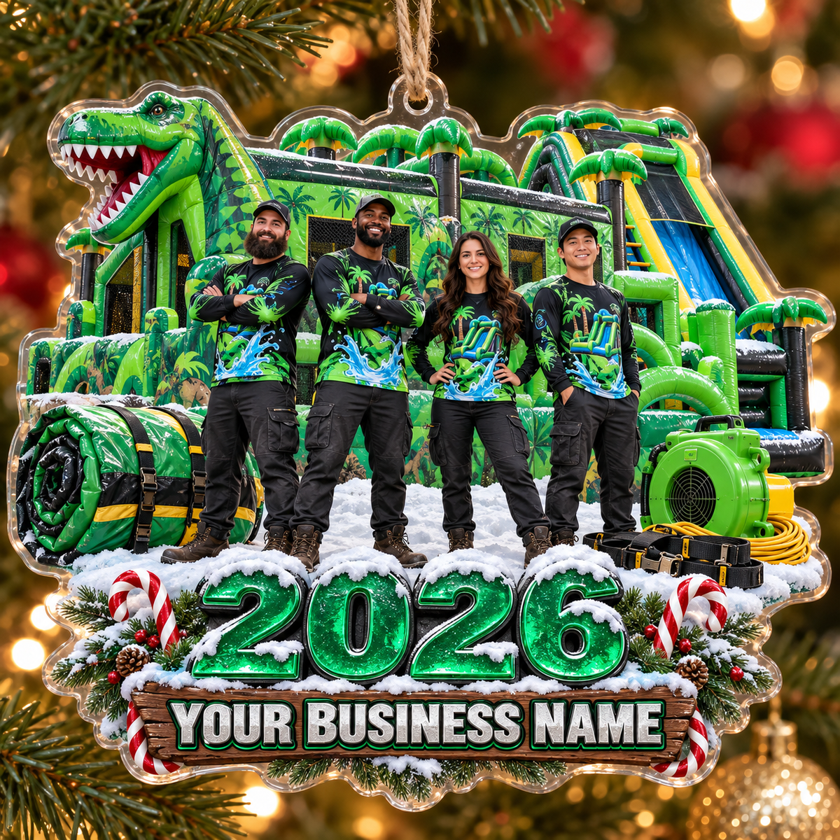 Green Dino 2026 Crew Slide Bounce House Acrylic Ornament