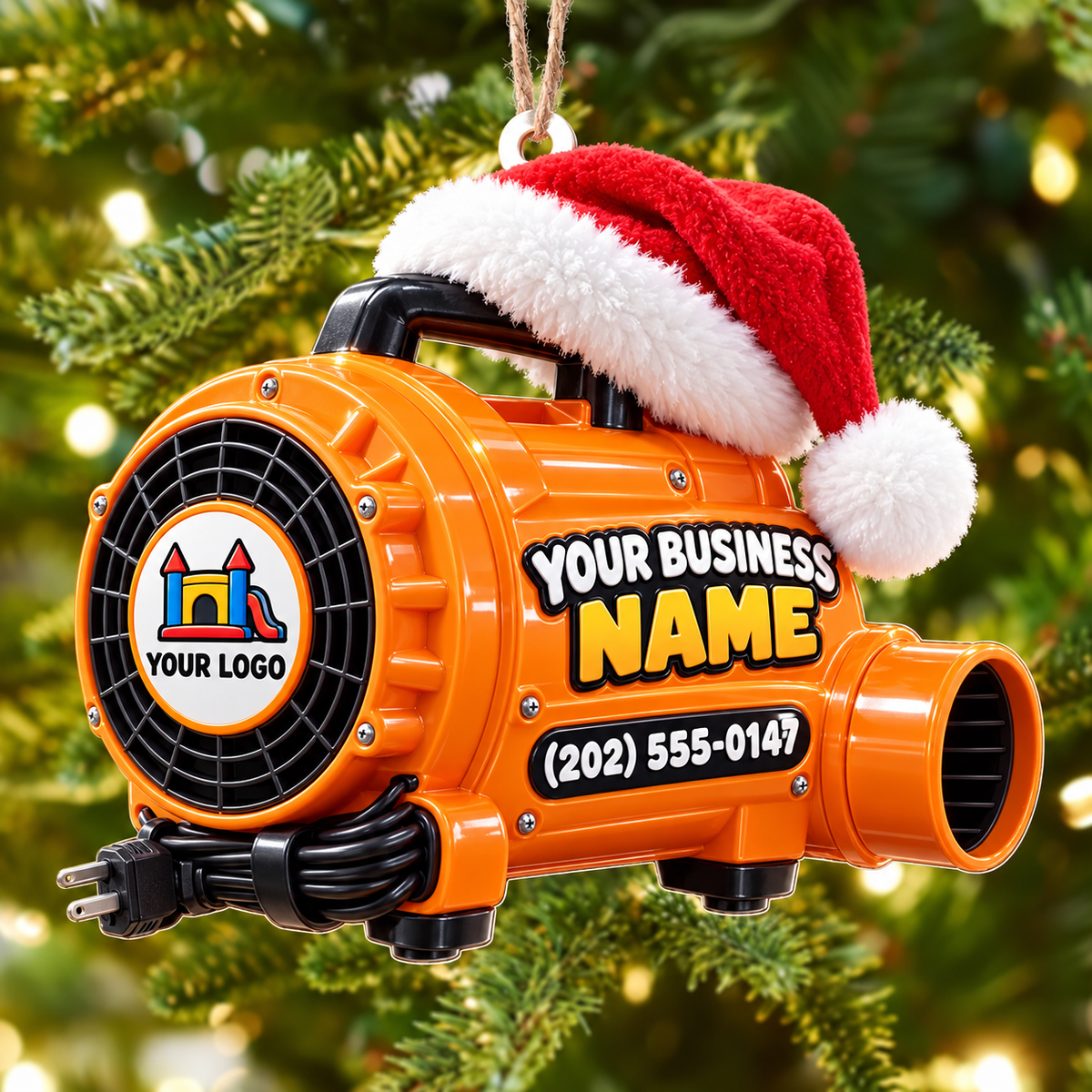 Santa Hat Orange Blower Bounce House Acrylic Ornament