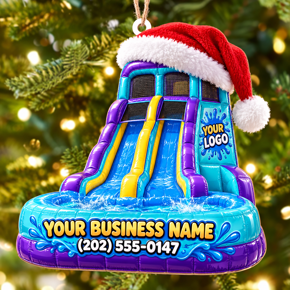 Santa Hat Purple Double Water Slide Bounce House Acrylic Ornament