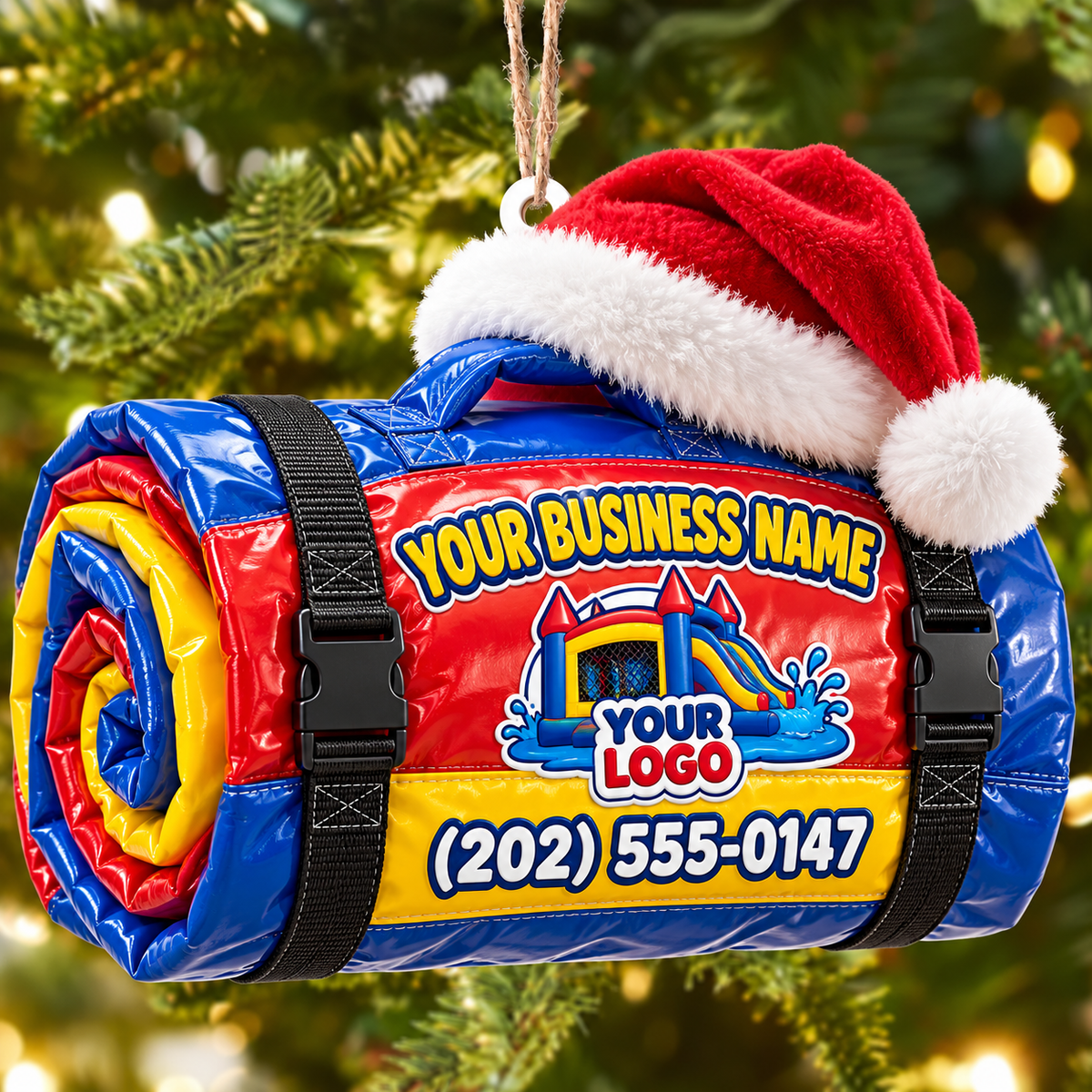 Santa Hat Rolled Inflatable Strap Bag Bounce House Acrylic Ornament